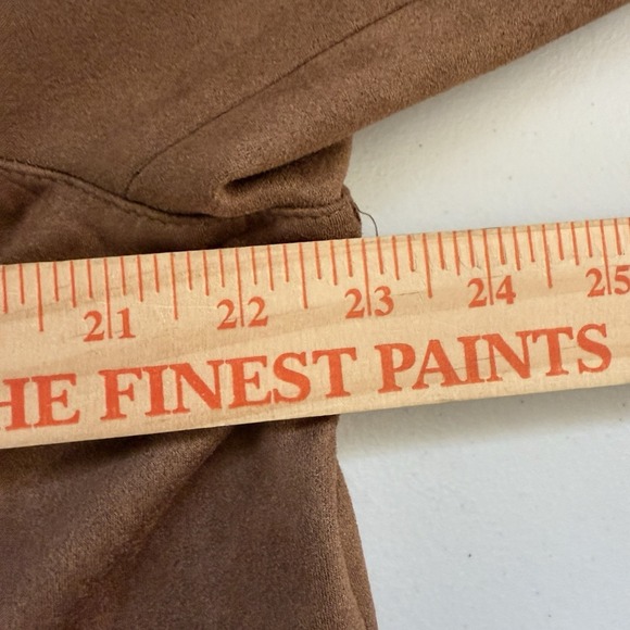 LC Lauren Conrad Moto Jacket Women 1X Brown Faux Suede Asymmetrical Zip - Picture 12 of 14